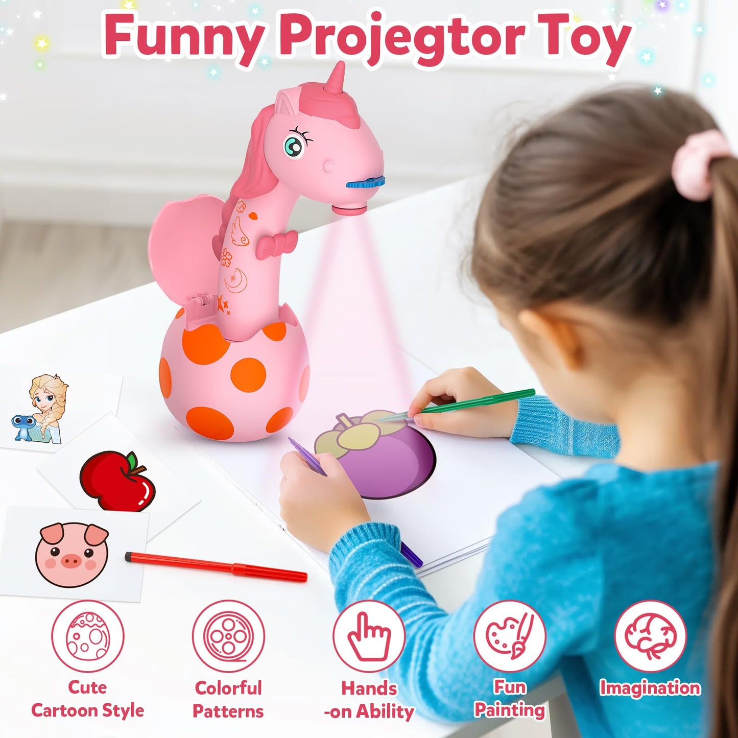 KETIEE Unicorn Drawing Projector Toys for Ages 5-7: Tracing and Drawing Projector for Kids with Cute Unicorn Look, Smart Art Ske