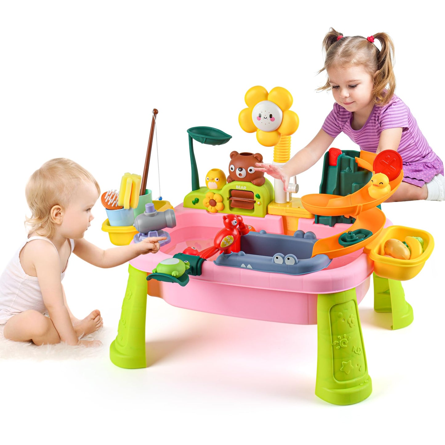 DFDKDJDU 2026 Upgraded Water Table for Toddlers 1-3, Water Table for Kids Ages 4-8 with Pump, Play Sink with Running Water, Kitc