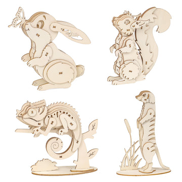 Elx Wooden 3D Puzzles For Kids 6+, 4 Piece Set Animal Wooden Models, Wood Building Kits Stem Toys Peresents For Kids And Adults