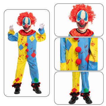 Scary Clown Costume For Kids Killer Clown With Clown Accessories Mask Boys Halloween Costumes Role Play & Dress Up Carnival Unis