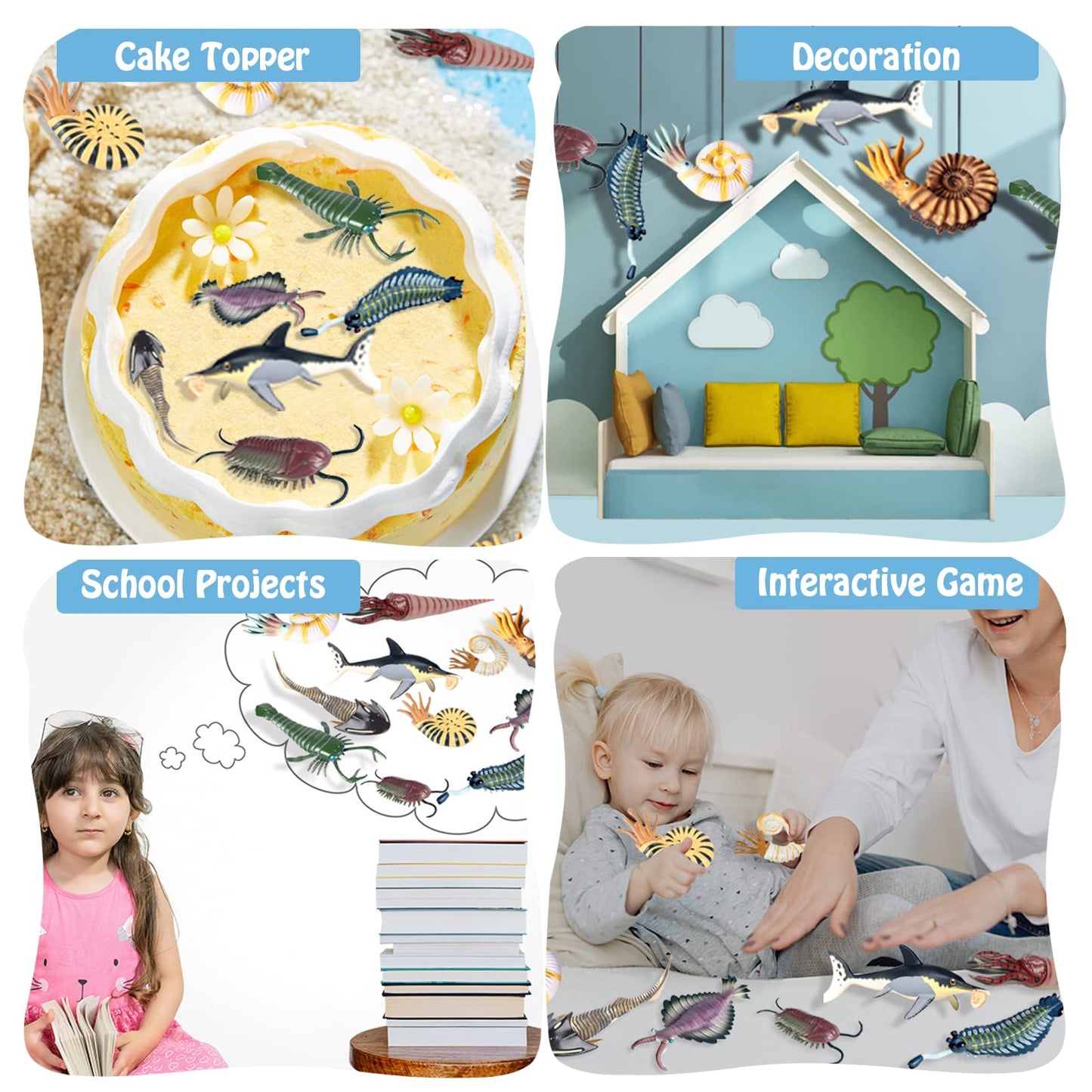 RCOMG 11PCS Prehistoric Sea Creatures Toys, Ancient Cambrian Ocean Animal Figurines Plastic Educational Marine Animal Figures fo