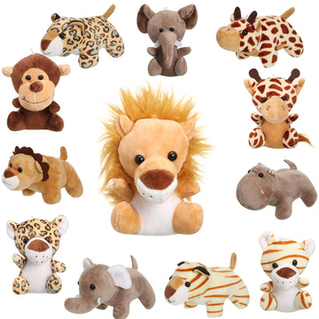 Sumind 12 Pieces Valentine'S Day Mini Stuffed Forest Animals Jungle Animal Plush Toys 4.8 Inch Cute Plush Elephant Lion Giraffe Tiger Plush For Animal Themed Parties Achievement(Sitting, Lying)