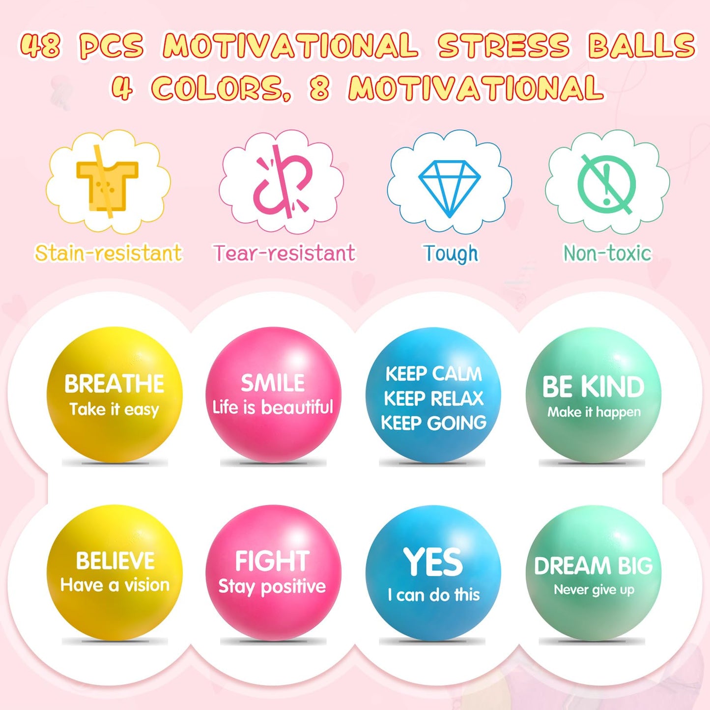 Liliful 48 Pieces Motivational Stress Balls Bulk for mature-themeds Fidget Toys Inspirational Squeeze Balls Valentine's Day Employee Appreciation Gift mature-themed Goodie Bag Stuffer 2.2 Inch(Macaron Color)