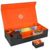 Card Deck Box X-Large enhanced Card Game Deck Storage Box Fits 5 Decks Card Box with Mat Case and Removable Compartment Card Deck Case Compatible with MTG/TCG/Yugioh/Magic/Commander(Black&Orange)