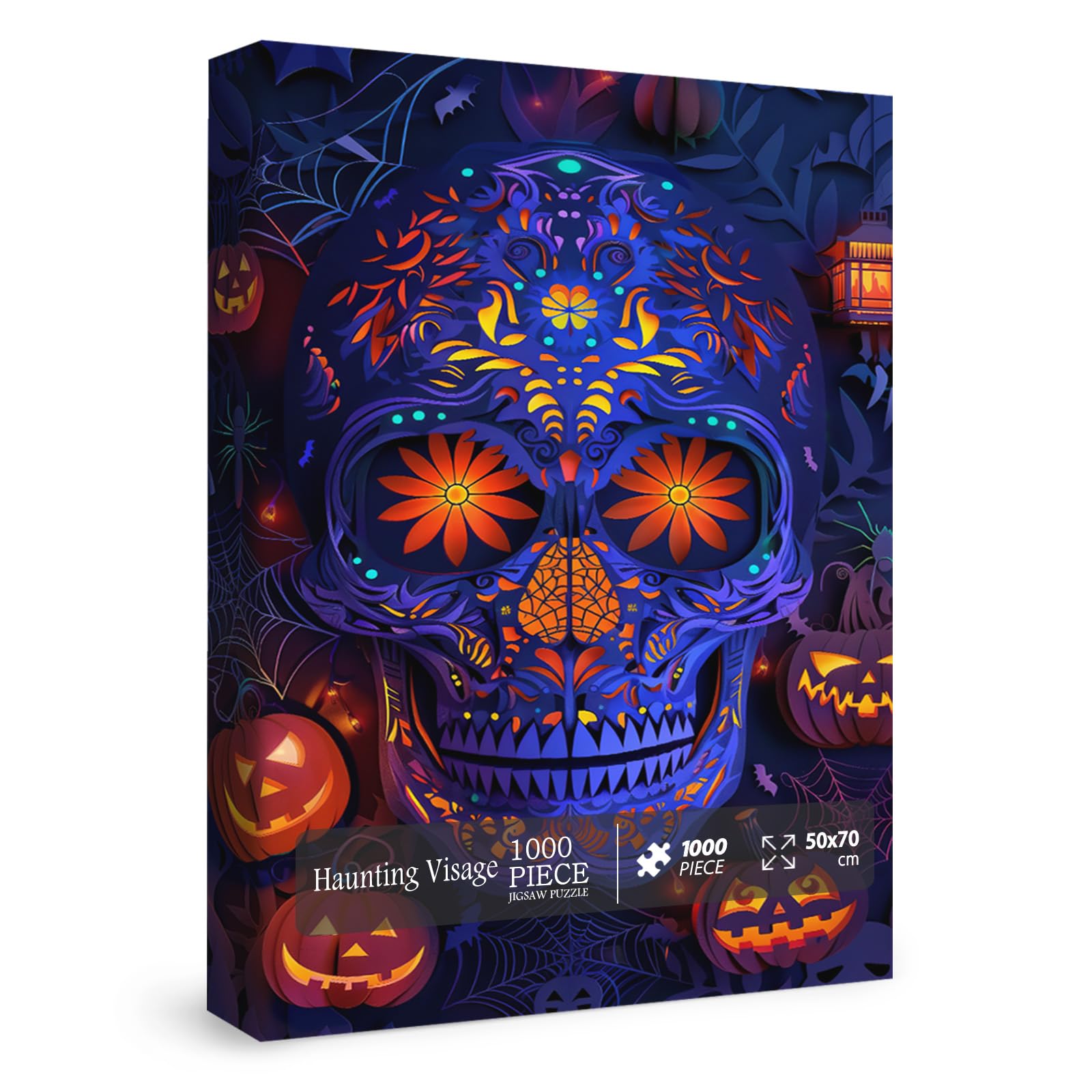 Halloween Horror Skull Puzzle For Adults 1000 Pieces, Holiday Flower Skeleton Jigsaw Puzzle, Pumpkin Ghost Spider Puzzle