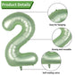 FunHot 40 Inch Sage Green Number 2 Balloon - Olive Green Foil for 2nd Birthday, Jungle Party Decorations, Rubber Material