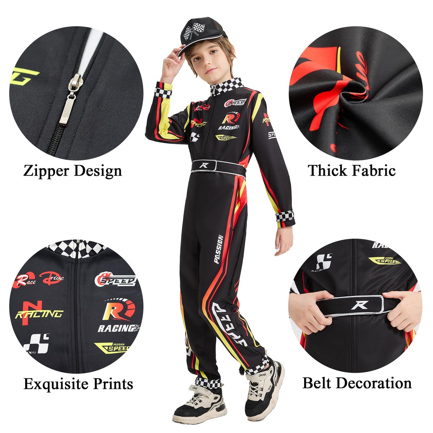 aicoaub Kids Race Car Driver Costume Boys Toddler Racer Jumpsuit With Car Cap Disfraz de Carro para Nio Halloween Dress Up