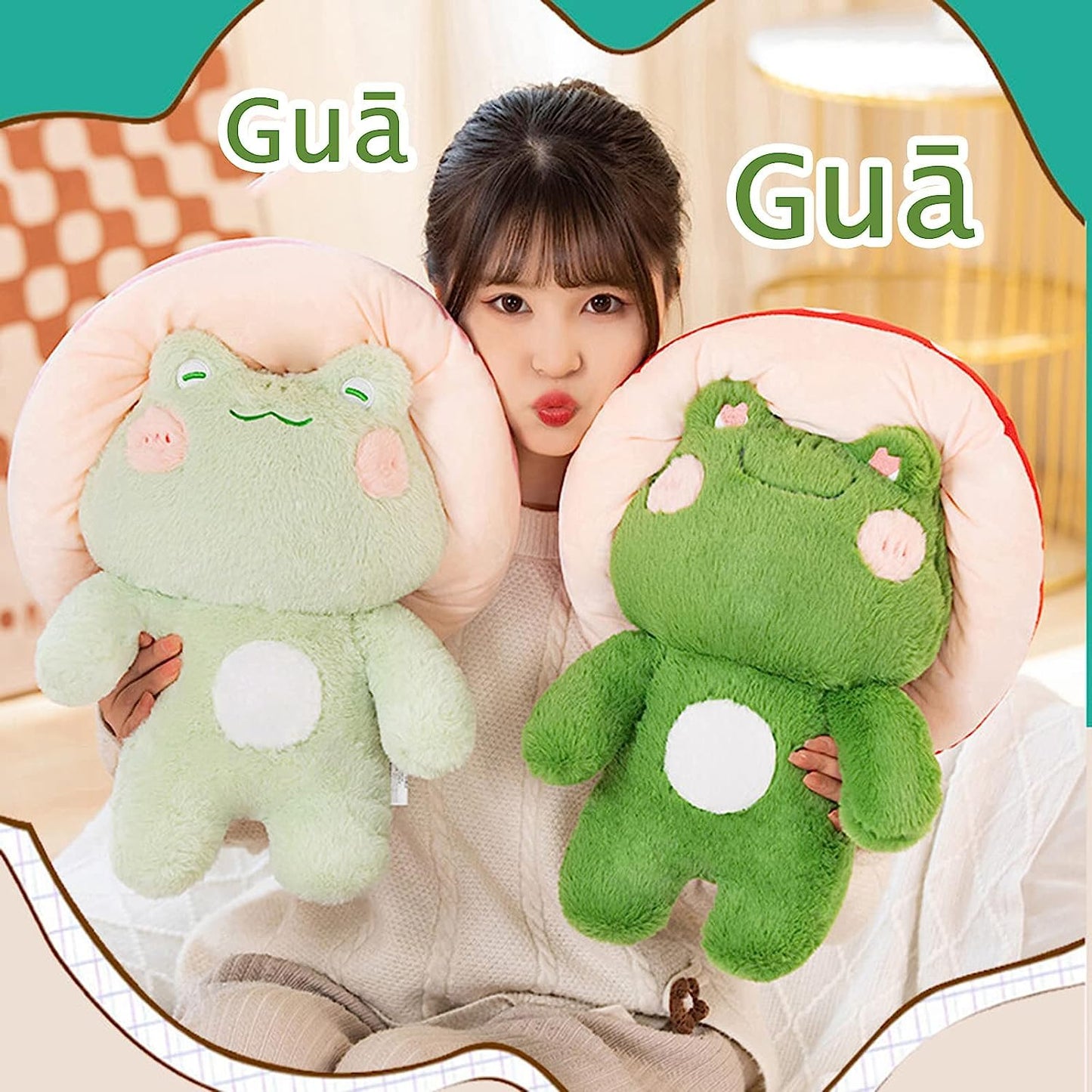 Frog Plush Toys, 10'' Cute Frog With Pink Mushroom Hat Stuffed Animals, Kawaii Plushies Gift For Kids Girls Adults Valentines Bi