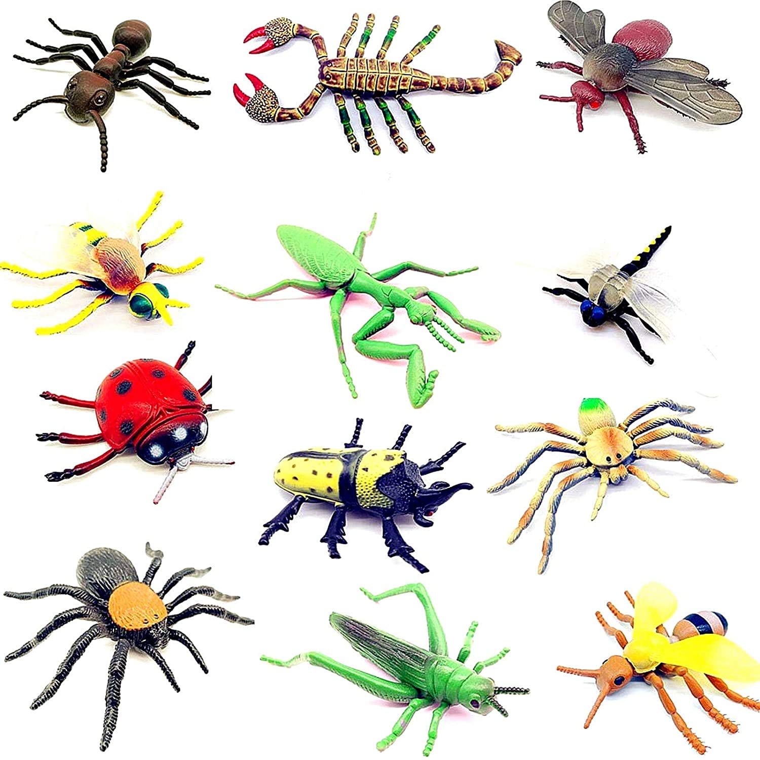Guaishou Big Insect Toy Plastic Model Lifelike Assorted Figures Realistic Insects Toys 12 PCS Bee Beetle Mantis Spider Ladybug
