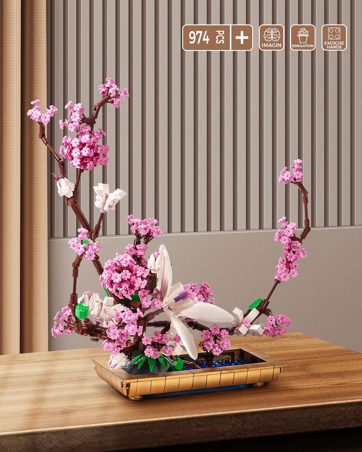 dOvOb Lilac Bonsai Plant Building Blocks Set, 974 Pieces, Large Multicolor Plastic Model Toys for Home or Office Display