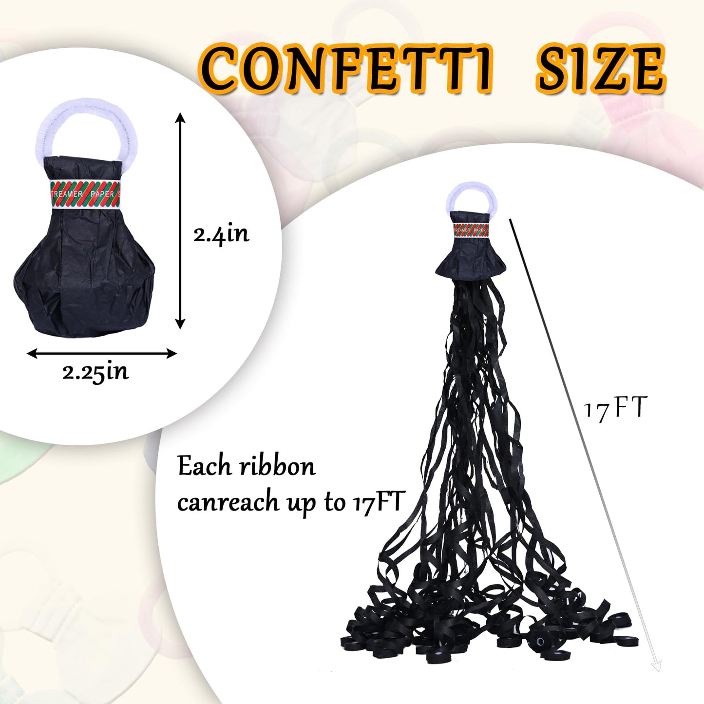 12 Pack Black Streamer Poppers, No Mess Confetti Poppers,Party Poppers No Mess Streamers Easy to Clean Handheld Streamer Cannon,