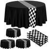 Oudain Cars Birthday Party Supplies Racing Party Decorations Round Racing Tablecloth Checkered Flag Table Covers Road Plastic Ta