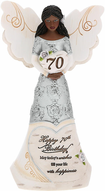 Pavilion Gift Company - Happy 70Th Birthday - 6' Ebony African American Angel Figurine Religious Best Friend Bestie Bff God Jesus Lover Christian Christ Gift Present