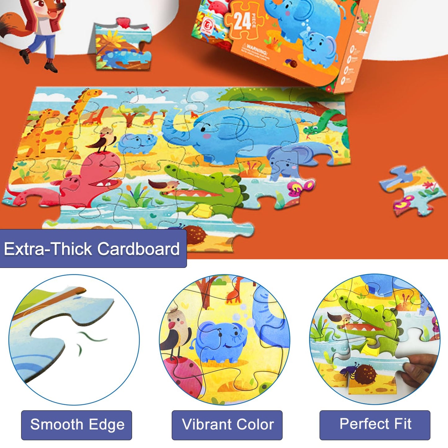 Jumbo Floor Puzzle for Kids, Large Jigsaw Puzzles 24 Piece for Kids Ages 3-5,Preschool Learning & Education Toys, Gifts for 4-8