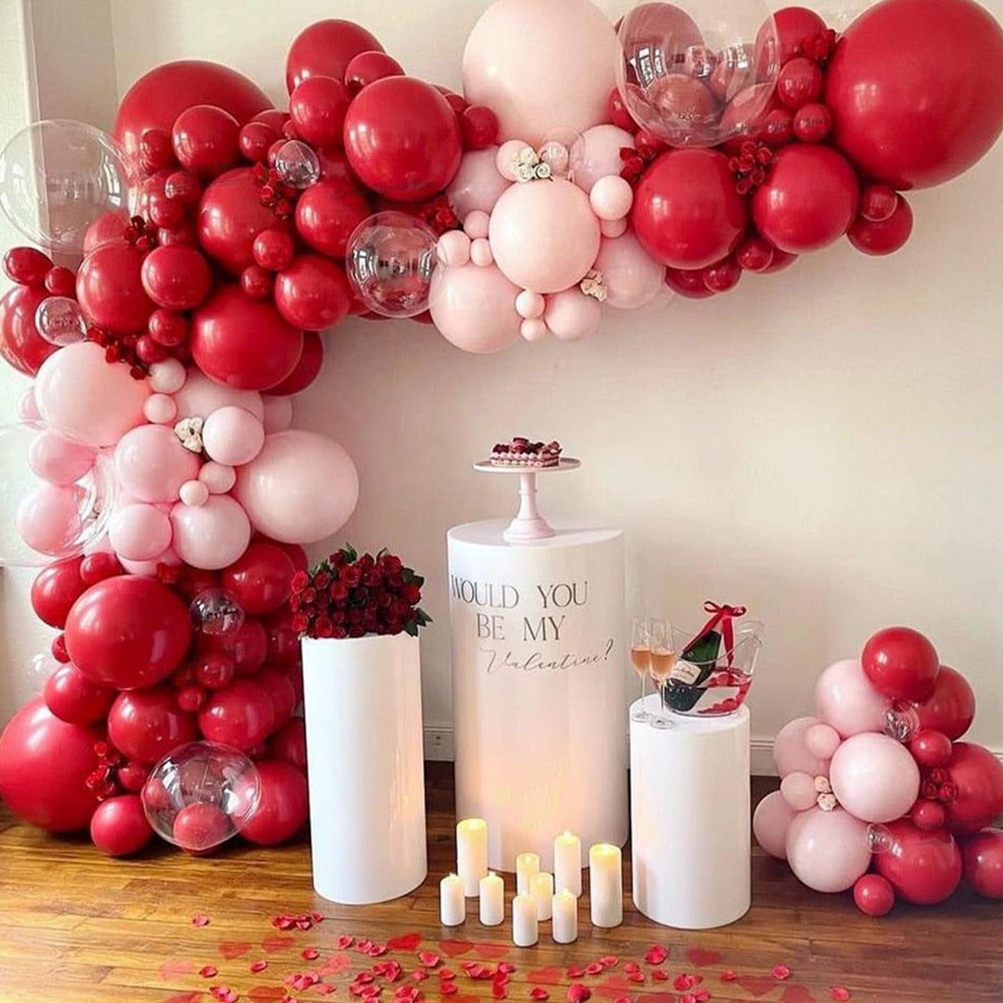 PartyWoo Red and Gold Balloons, 60 pcs 12 Inch Maroon Ruby Dark Red Burgundy Metallic Gold Confetti Balloons for Graduation Chri