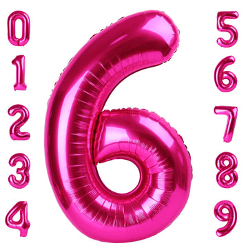 Hot Pink Number 6 Balloon 40 Inch, 6Th Birthday Balloon For Boy Girl, 16 26 60 61 65 Foil Mylar Helium Number Balloons Birthday