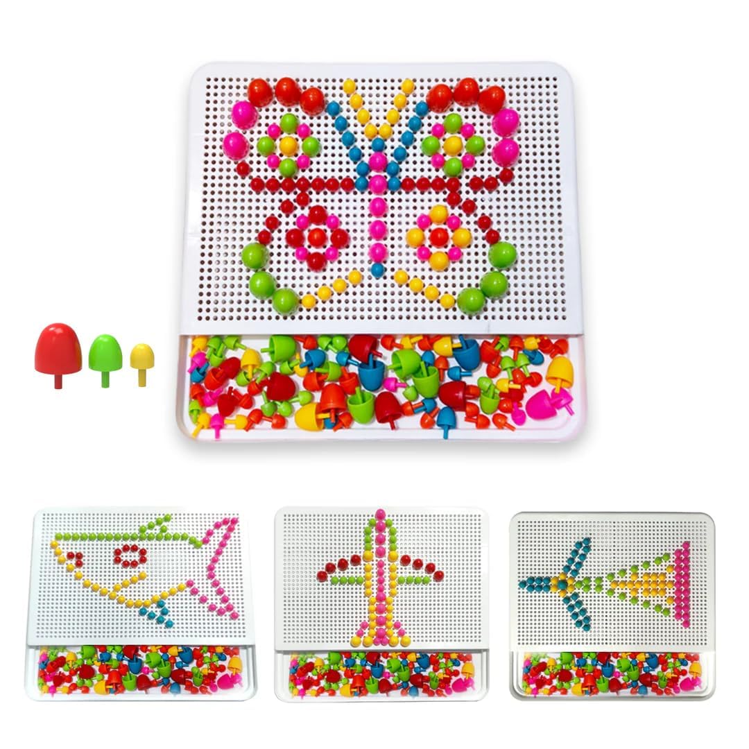 Inotron Peg Board Mosaic Puzzle for Kids 3+ Years, Color Matching Pegboard with Pattern Cards, STEM Educational Fine Motor Skill