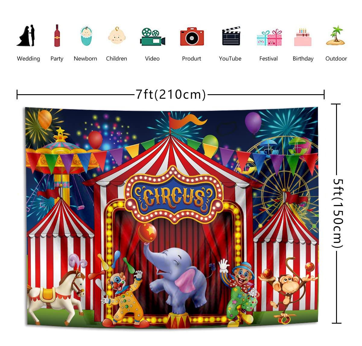 GYA Red Circus Backdrop Amusement Park Tents Stratus Playground Carnival Carousel Kids Boy Girl 1st First one Birthday Party Bac