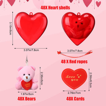 Gemscream 24 Pack Valentine'S Day Gift Bears In Bulk Party Favors Mini Animal Plush Toy With Heart Shape Boxes And Gift Cards Ke
