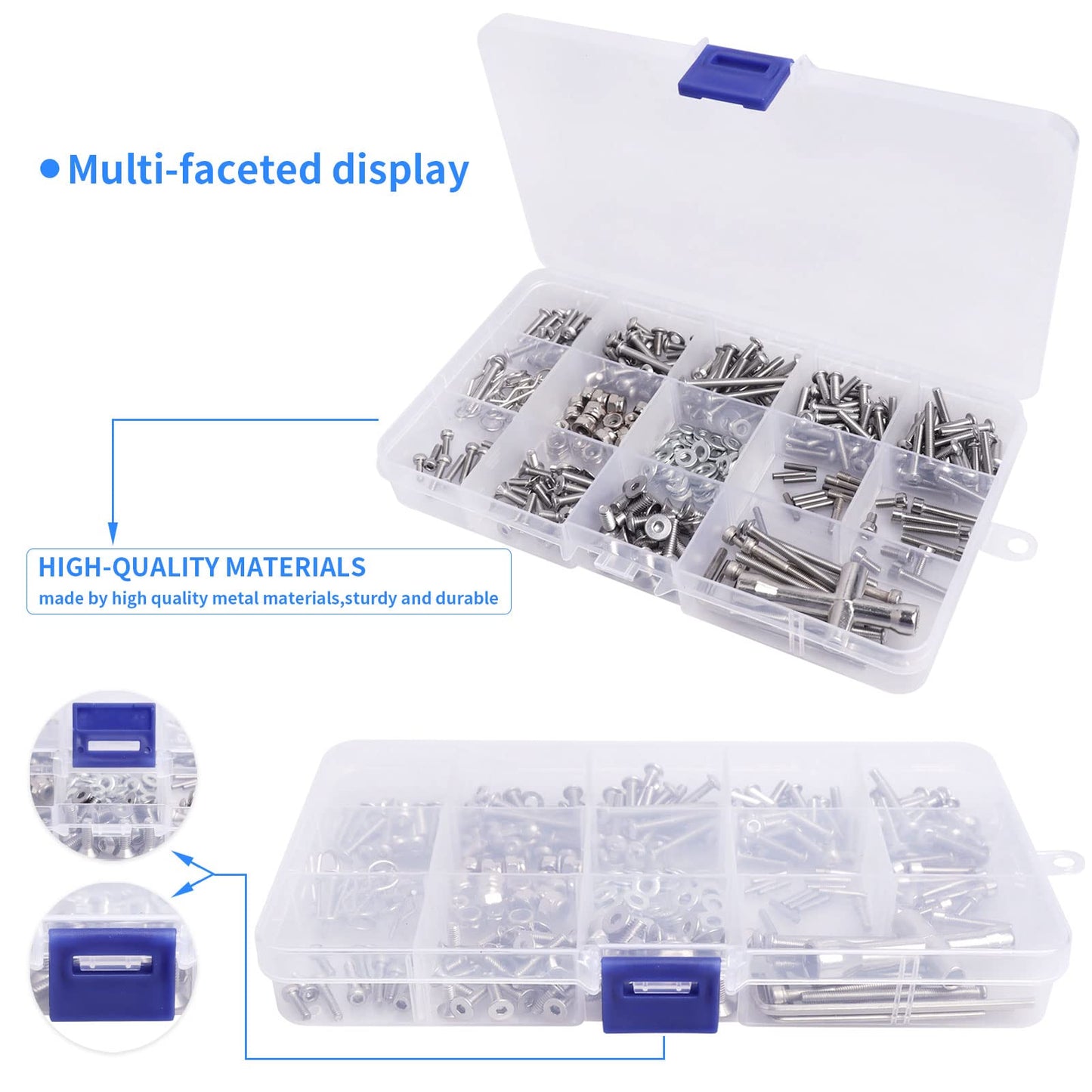 Allinrc 286Pcs Rc Screw Kit M2.5 M3 M4 Hex Screws Washers Lock Nuts Body Clips Wheel Pins Cross Wrench Hardware Fastener For 1/1