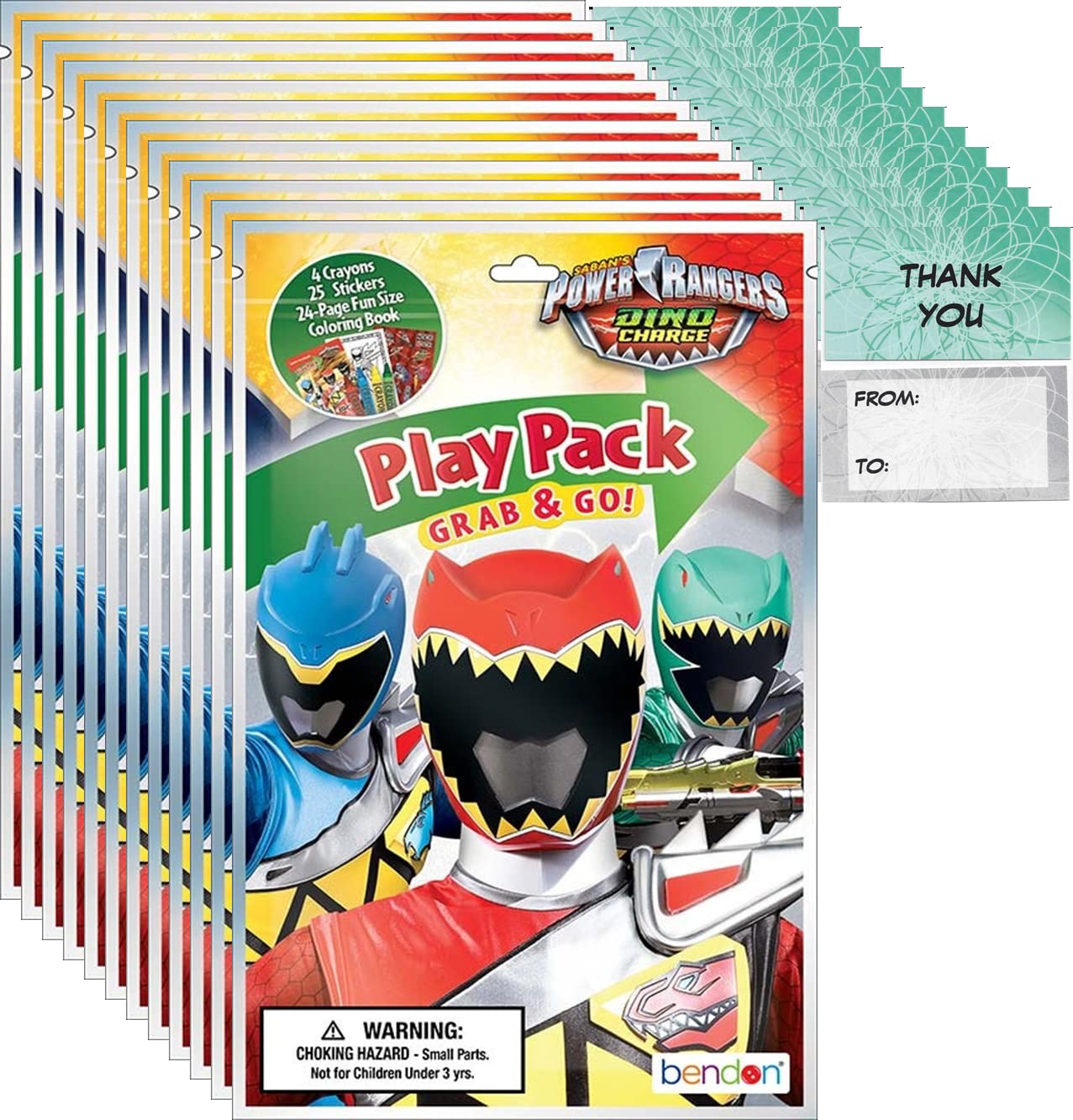 Bendon Power Rangers Grab n Go Play Packs (12 Pack) Party Favors and 12 Thank You Cards