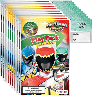 Bendon Power Rangers Grab n Go Play Packs (12 Pack) Party Favors and 12 Thank You Cards
