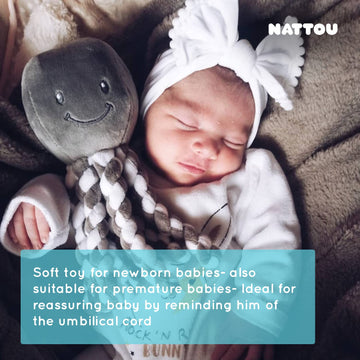 Nattou Lapidou - Piu Piu Octopus Plush Toy For Newborn Babies, Comforting, Soothes For Sleep - Grey & White