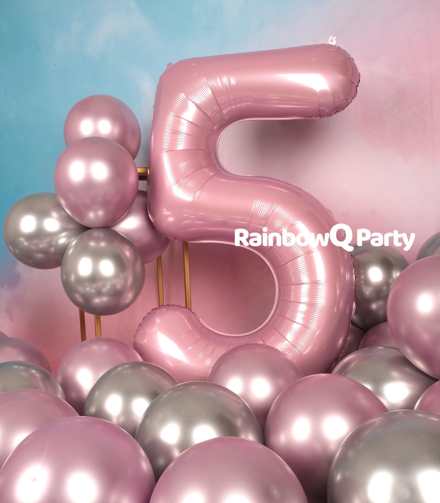 Rainbowq Party 5 Balloon Number 40 Inch For Boy Or Girl Big Pink 0-9 Foil Mylar Large 5 Number Balloon Happy 5Th Birthday Party