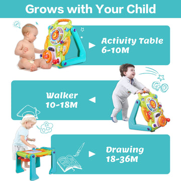 iPlay, iLearn 3-in-1 Baby Walker & Activity Center, Musical Table, Green, XX-Large, ABS, Model Y5-I4KX-M0BL, Gift for