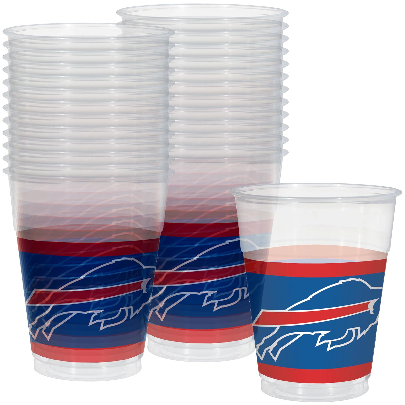 Amscan Blue & Red Buffalo Bills Plastic Cups - 16 Oz, (25 Pack) - Durable & Reusable Party Cups, Perfect Drinkware For Game Day Celebrations & Tailgate Events
