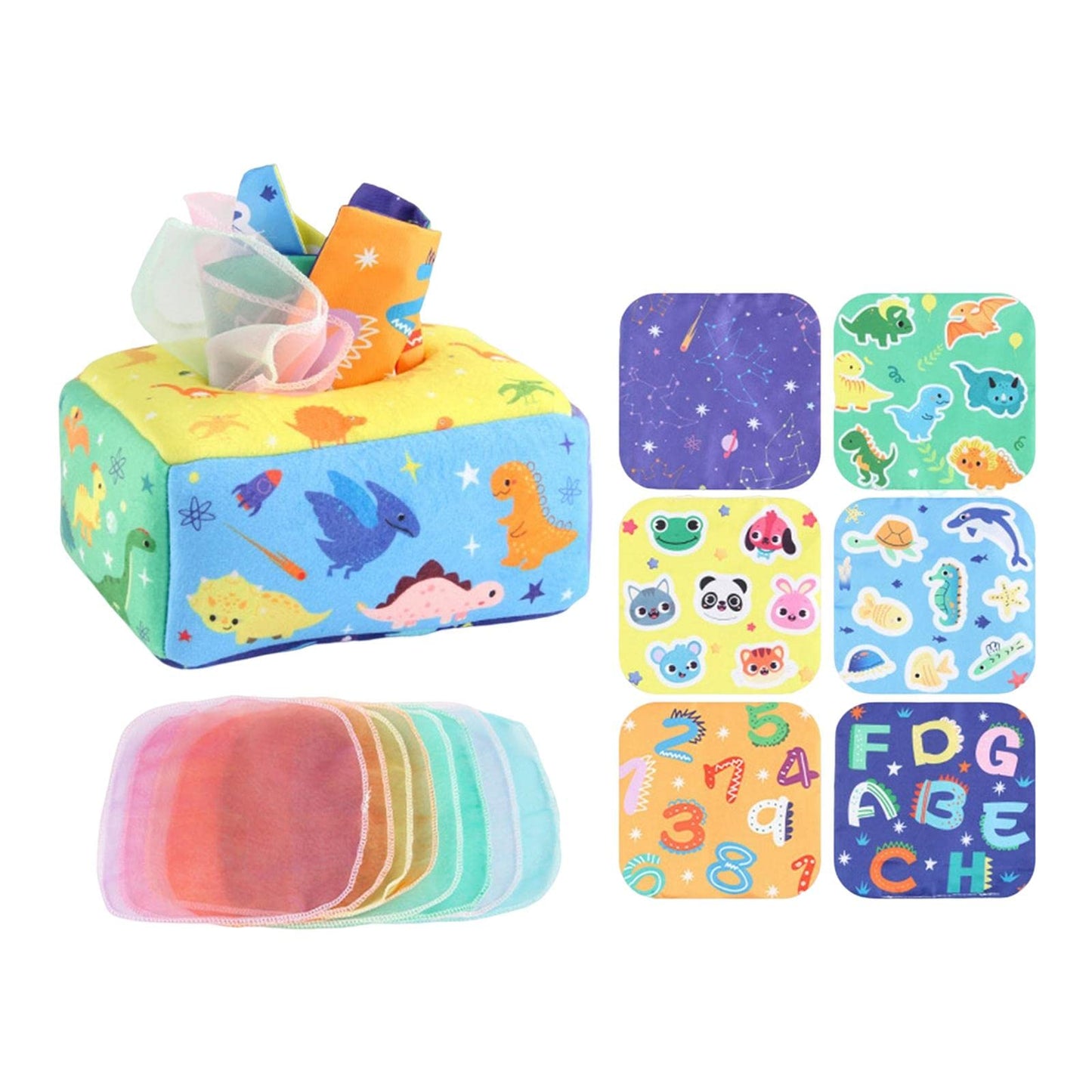 Ujeavette Pull Along Tissue Box Sensory Toy Busy Pull Tissues For Toddler Infant Baby Dinosaur