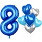 Biapian 40 Inch Blue Number 8 Balloons, Blue Large 8Th Birthday Balloons With 18'' Foil Blue Silver Heart Balloon Helium For 8Th