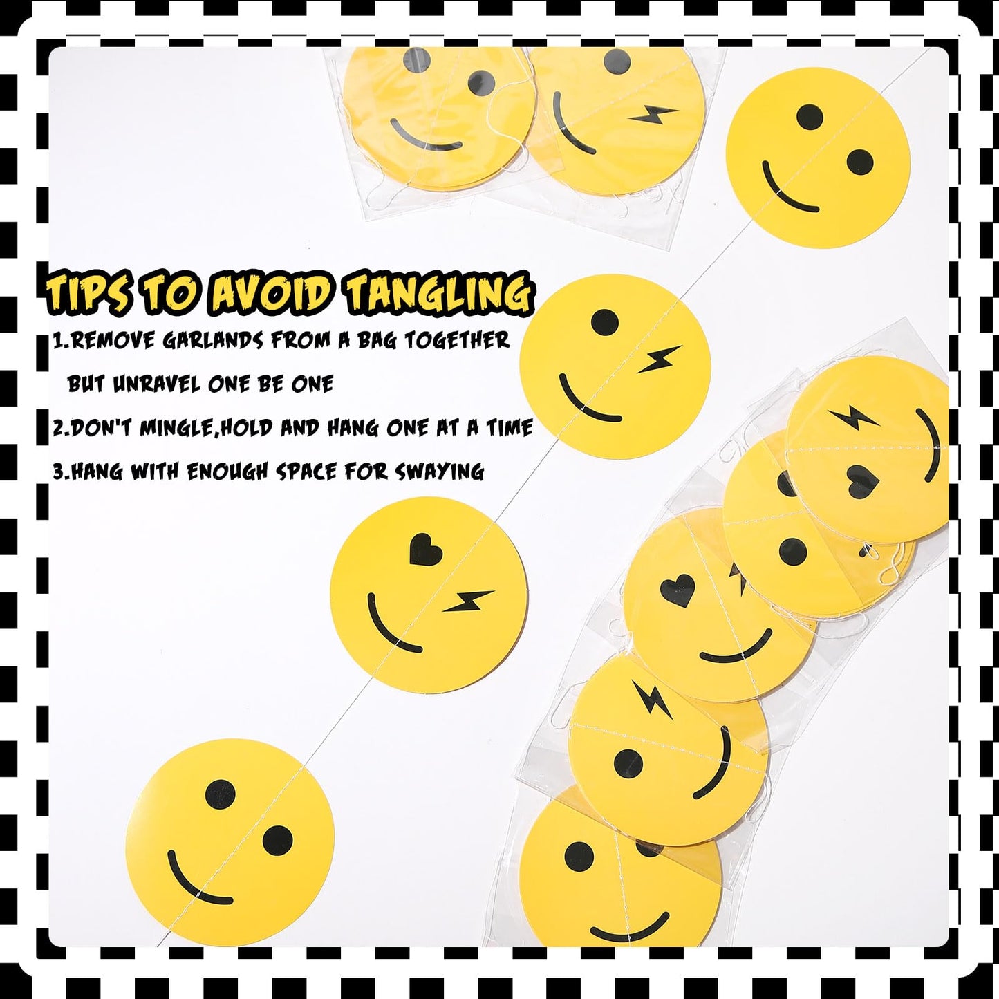Sinload 8 Pieces Smile Face Party Decorations Yellow Smile Garland Banners Preppy Smile Paper Cutouts for One Happy Dude Birthda