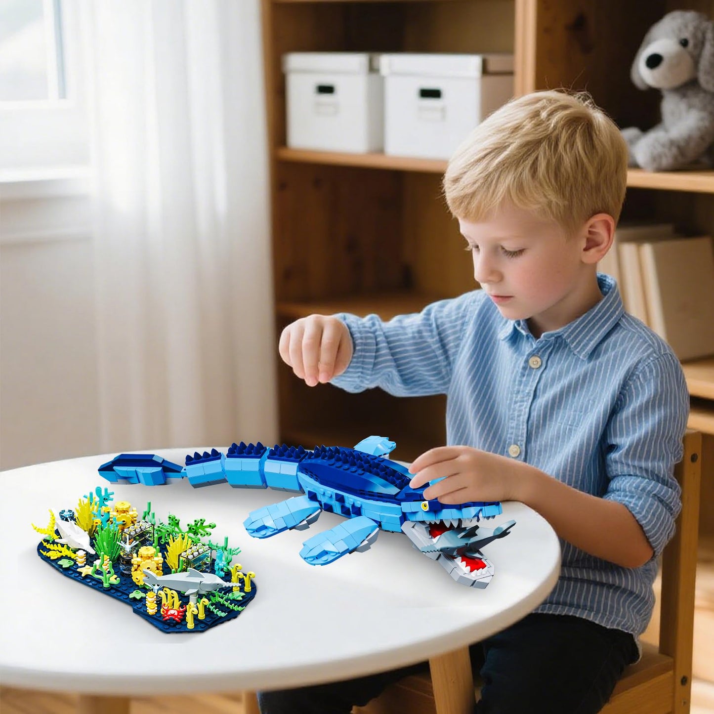 Mov stone Dinosaur World Mosasaurus Building Set - 787 Pcs, Plastic, Compatible with Lego, Ideal Gift for Boys 8-14 and Adults