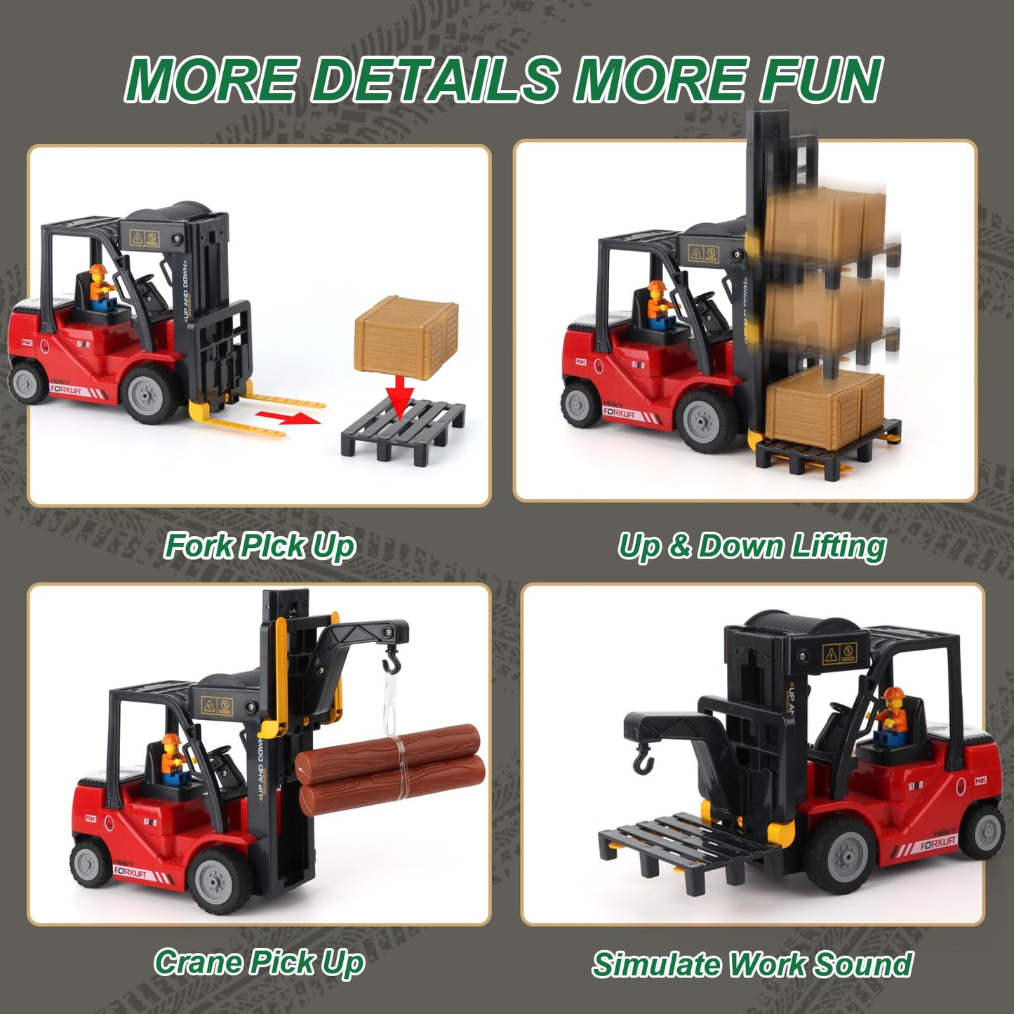 Mscredse Remote Control Forklift Cranes 11 Channel 2 Mode RC Forklift Truck with Spray Sound and Lights Construction Toys 2.4Ghz