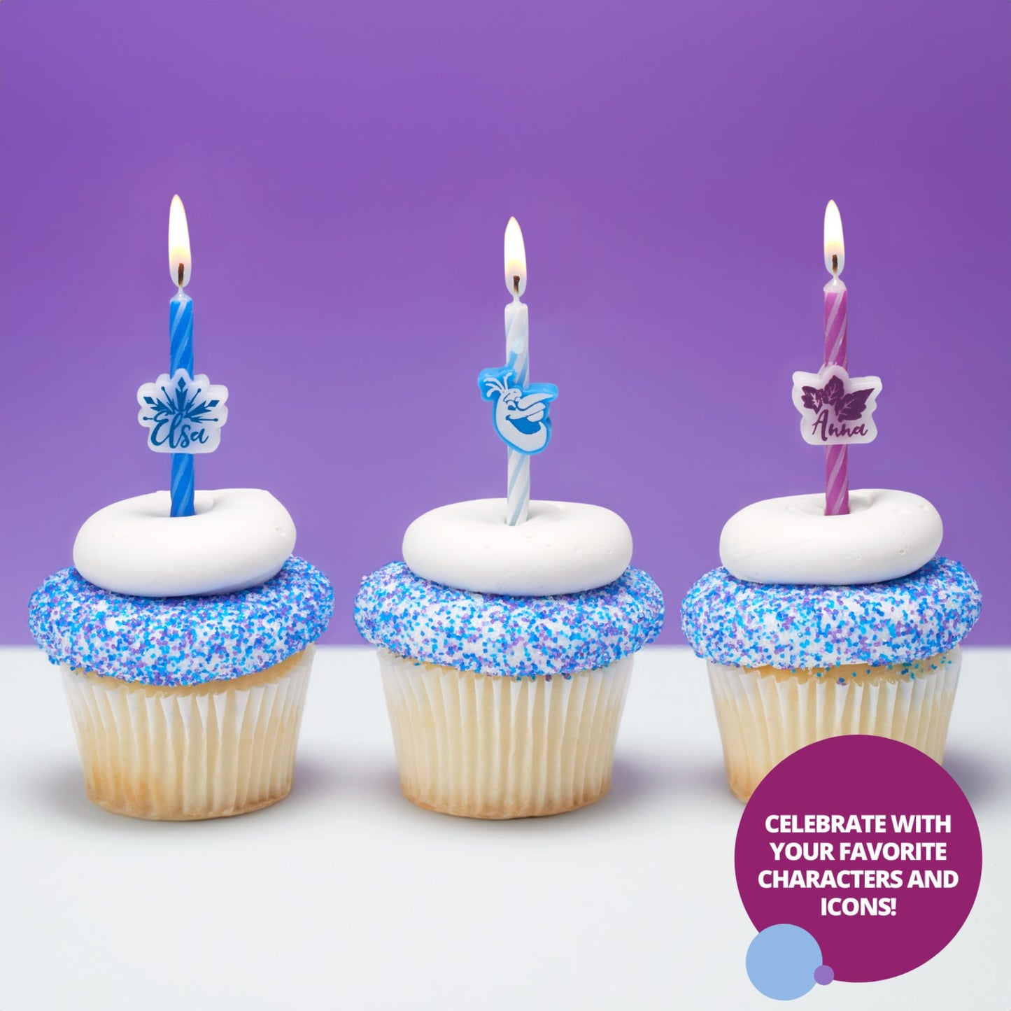 DecoPac Disney Frozen II Birthday Cake Candles, 6 Multicolor Wax Candles Featuring Anna, Elsa & Olaf, Model 45964