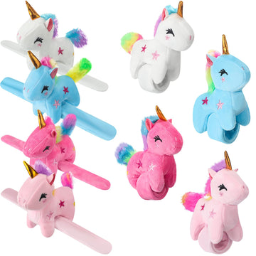 Leyndo Animal Slap Bracelets Stuffed Animal, Stuffed Animal Plush Slap Bracelets Bulk Kids Toys, 8 Inches (Unicorn,8 Pcs)