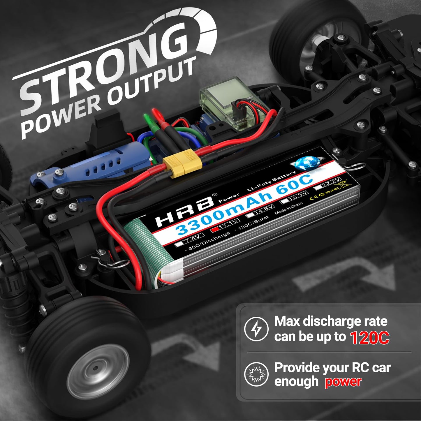 HRB 2PCS 3S Lipo Battery 11.1V 3300mAh 60C XT60 for RC Car, Truck, Quadcopter, Airplane, Helicopter