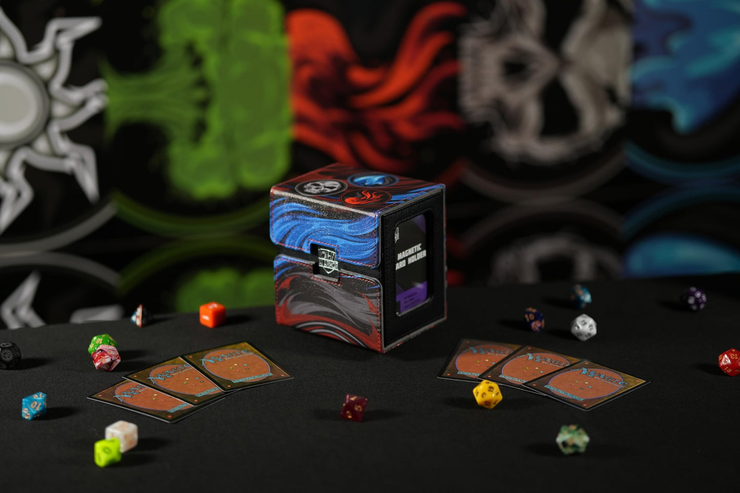 Ai protective covering MTG Commander 100+ Card Custom Art Deck Box With Storage (Blue/Black/Red)