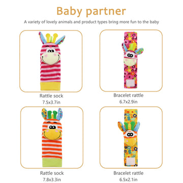 Wrist Rattle Foot Finder Sock For 0-36Months Baby Boys And Girls, Newborn Baby Soft Hand & Feet Rattle 0-3 Years, Arm Leg Babies Development Toys For Infant Bebe (Cdo-4 Pcs)