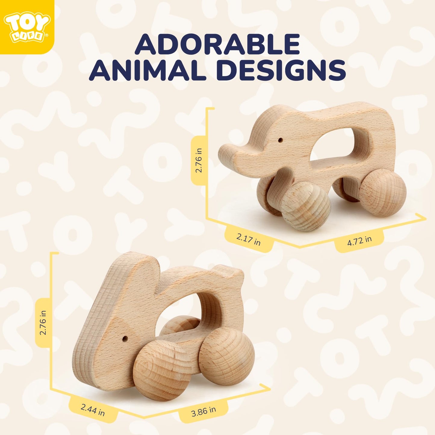 Toy Life Wooden Toys Cars, Animal Wooden Cars, Montessori Toys For Babies 0-6-12 Months, Wooden Baby Toys For 1 Year Old Boy Birthday Gift, Baby Boy Nursery Decor, Elephant & Rabbit Toy Car