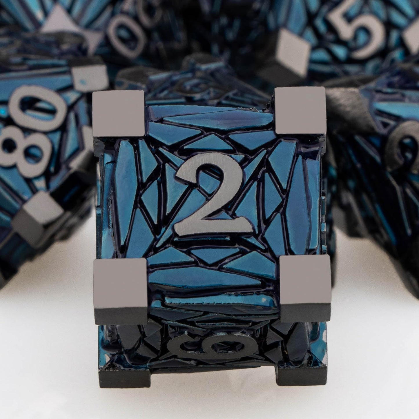 ORIFANTOU 7PCS Metal DND Dice Set Black Blue D&D Dice with Box, Debris RPG D and D Dice Dungeons and Dragons Role Playing Game P