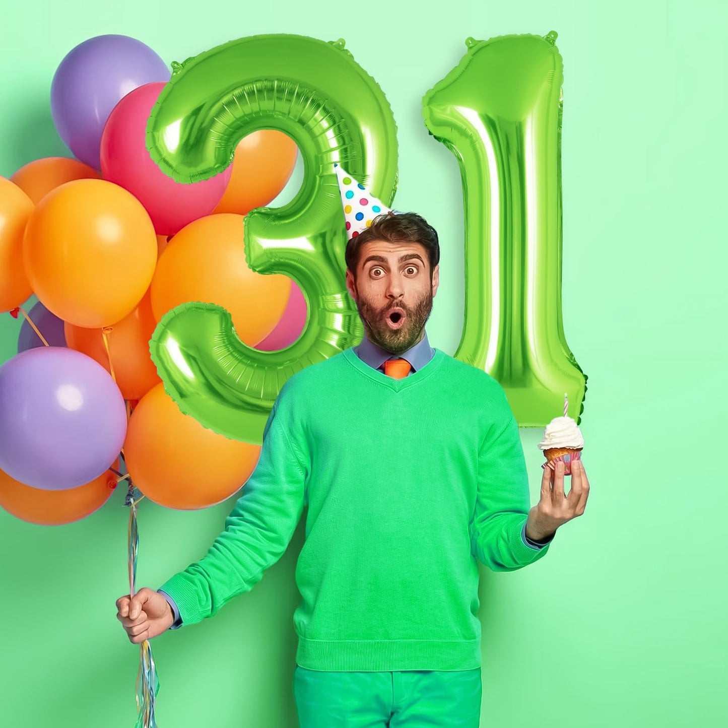 Green Number 1 Balloon 40 Inch, Big Large Foil Helium Number Balloons, Jumbo Giant Mylar Number 1 Balloons For 1 First Birthday