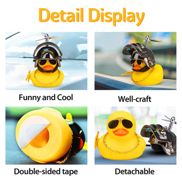wonuu Rubber Duck Car Ornaments Cool Yellow Duck Car Dashboard Decorations Squeaky Glasses Duck with Propeller Helmet for Car ccessories Dashboard (Y-Silver Grey)