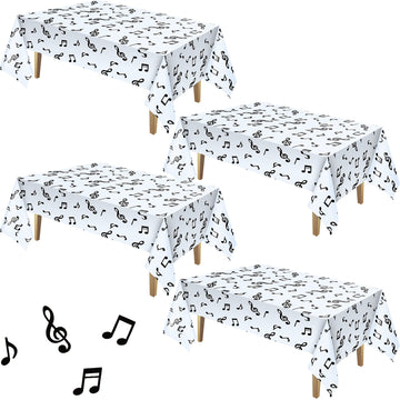 108 X 54 Inch Musical Notes Tablecover Musical Notes Plastic Tablecloth Disposable Table Cover Musical Notes Theme Birthday Party Decoration For Music Party Decoration Supplies(4 Pieces)