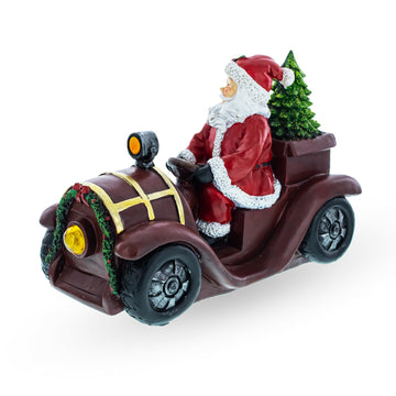 Bestpysanky Santa Driving Classic Car With Led Lights Figurine 10.5 Inches Long