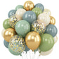 Dusty Green Blue Balloon, 60 Packs 12 Inch Sage Green Blue Balloon With Haze Fog Blue Sand White And Gold Balloons For Jungle Sa