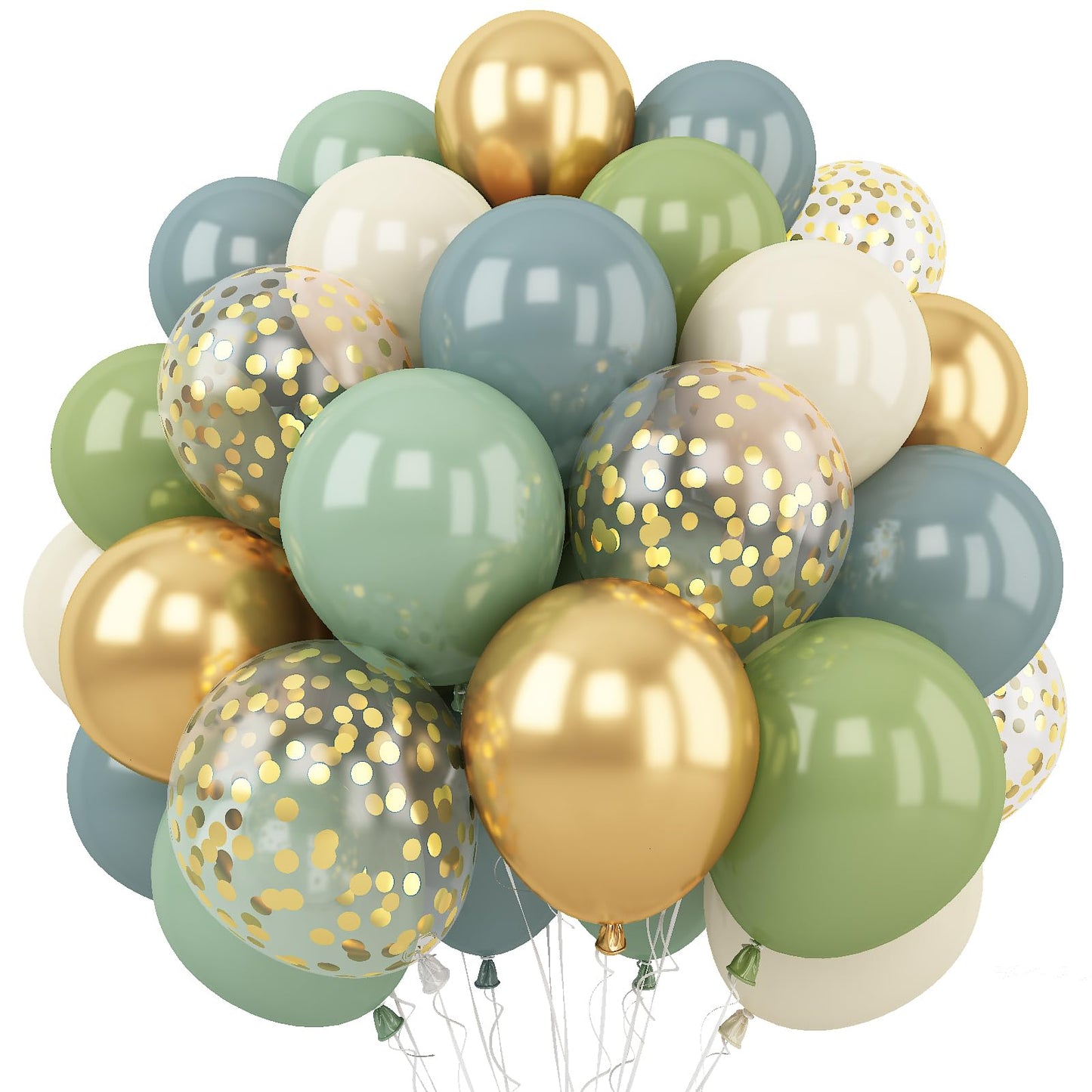 Dusty Green Blue Balloon, 60 Packs 12 Inch Sage Green Blue Balloon With Haze Fog Blue Sand White And Gold Balloons For Jungle Sa