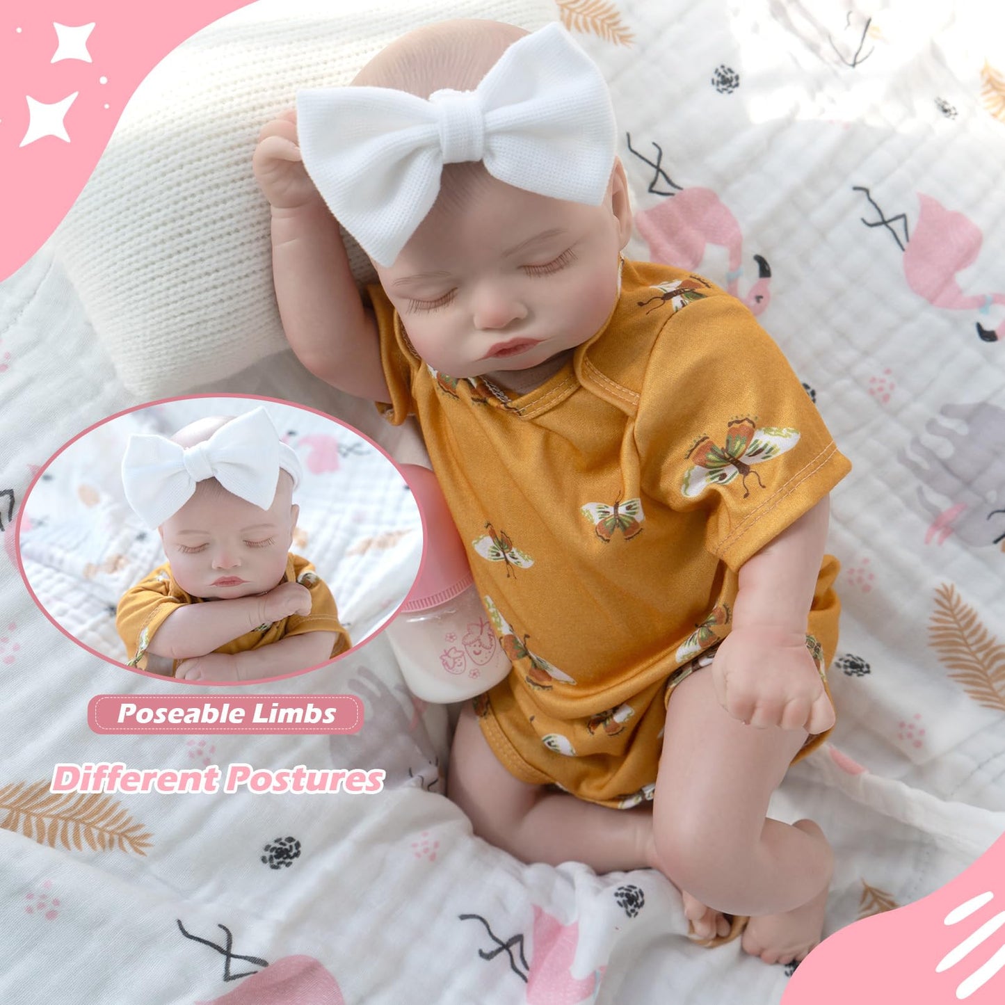 Jirachi Realistic Reborn Baby Dolls, 18- Inch Real Life Soft Body Sleeping Baby Girl, Lifelike Reborn Baby With Yellow Bumble Bee Clothing Set For Kids 3+