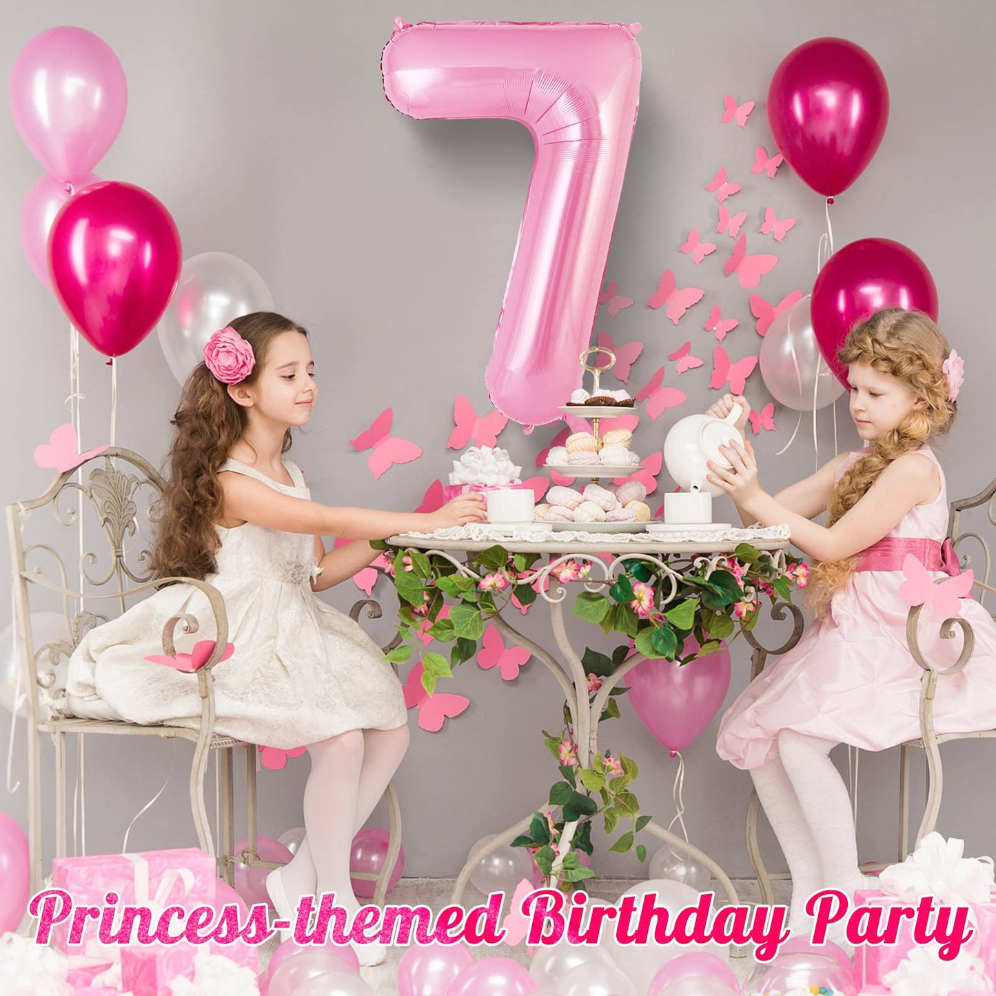 Pink Number 7 Balloon 40 Inch, Big Large Foil Helium Number Balloons, Jumbo Giant Mylar Number 7 Balloons For 7 Year Old Birthda